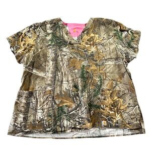 Carhartt Womens 3X RealTree Xtra Camo Scrub Top V-Neck Short Sleeve